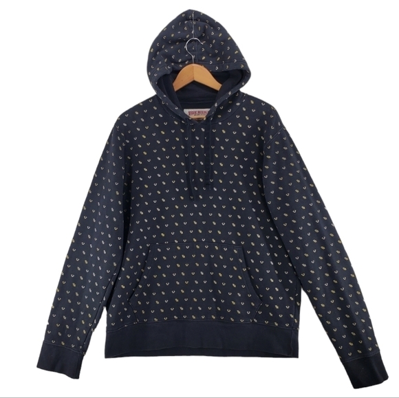 True Religion Hoodie Mens XL Black Gold Sweatshirt Monogram Pullover Streetwear - Picture 11 of 13